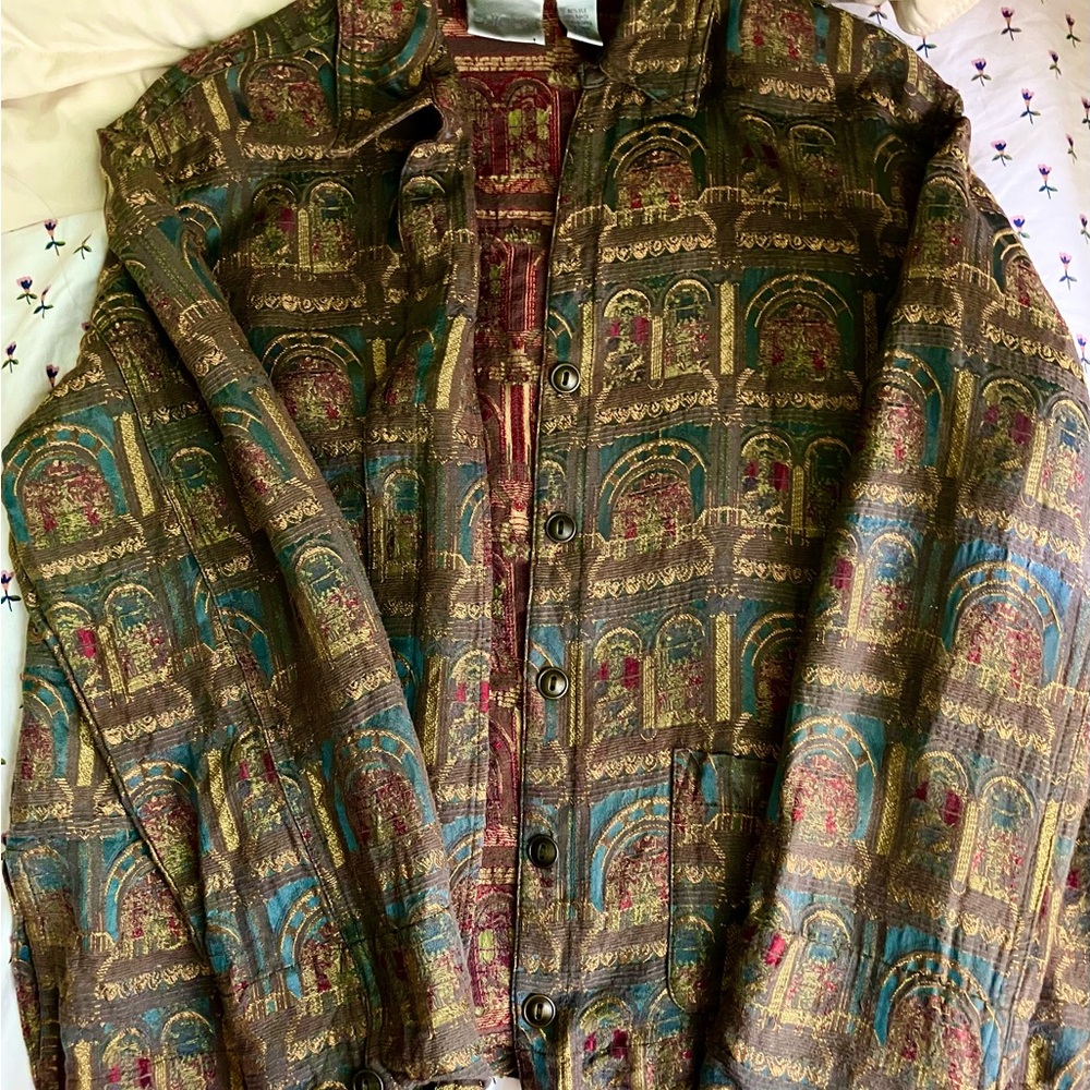 Chico's Multicolor Patterned Silk  Shirt Jacket